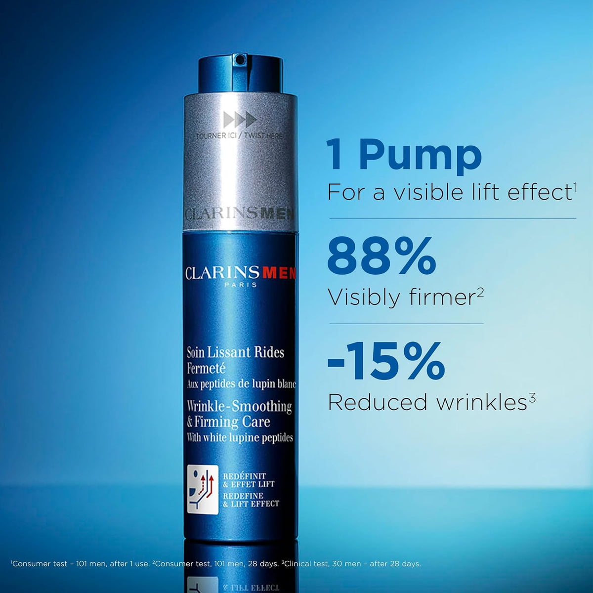 ClarinsMen anti aging face moisturizer bottle angle view