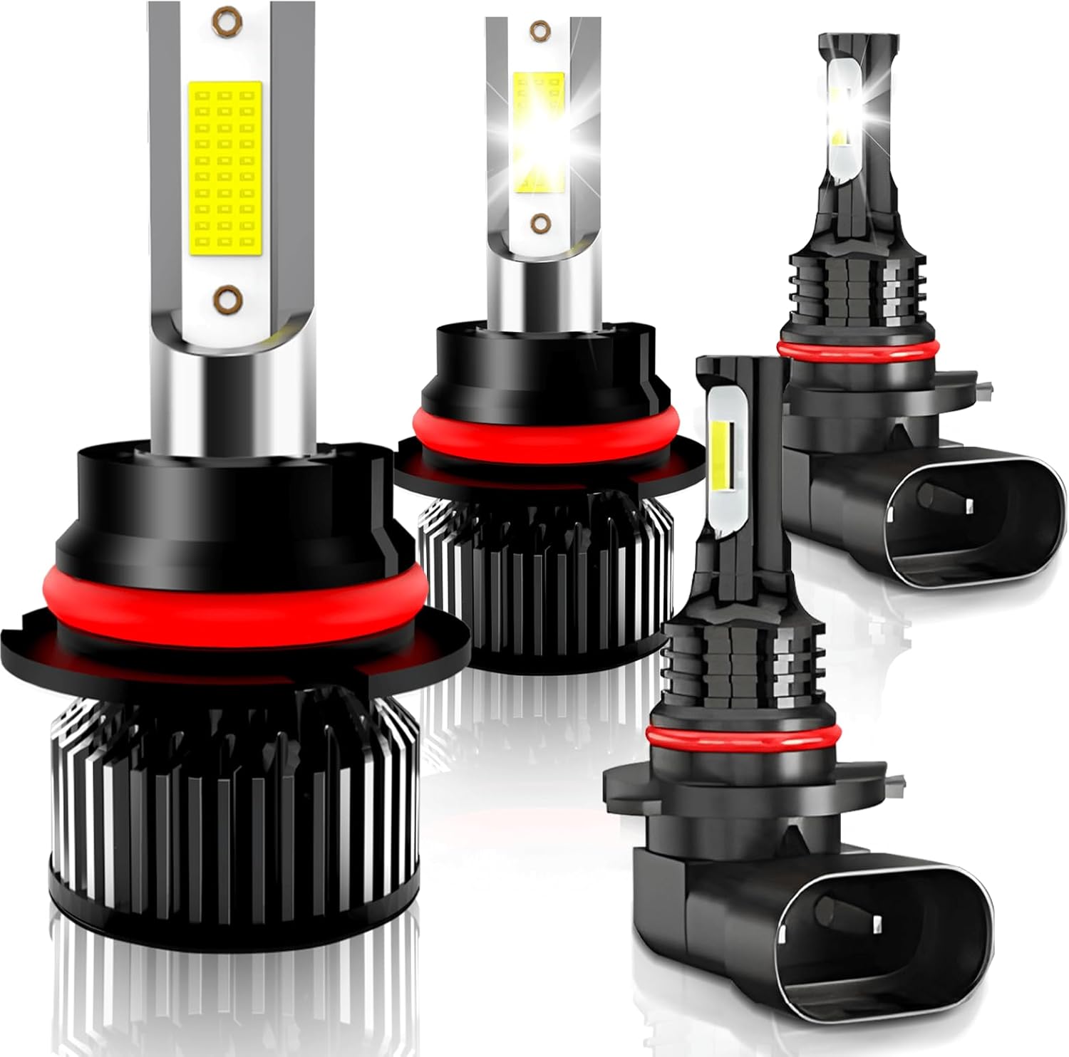 KAUNBAST LED headlight combo kit front view showcasing four premium replacement bulbs.