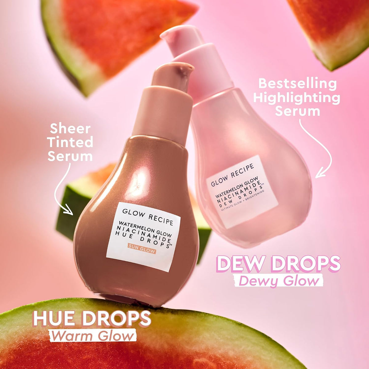 Glow Recipe tinted face serum pump bottle showcasing the warm Sun Glow bronze liquid