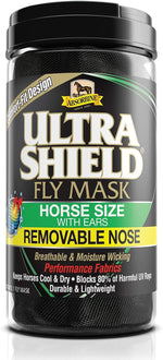 Detailed view of the hook and loop closure on horse fly mask