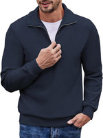 COOFANDY Men's Quarter Zip Up Pullover Mock Neck Long Sleeve Sweater Casual Corduroy Polo Sweatshirt - Image 13