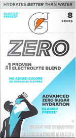 Gatorade Zero Sugar Glacier Freeze powder sticks front view packaging