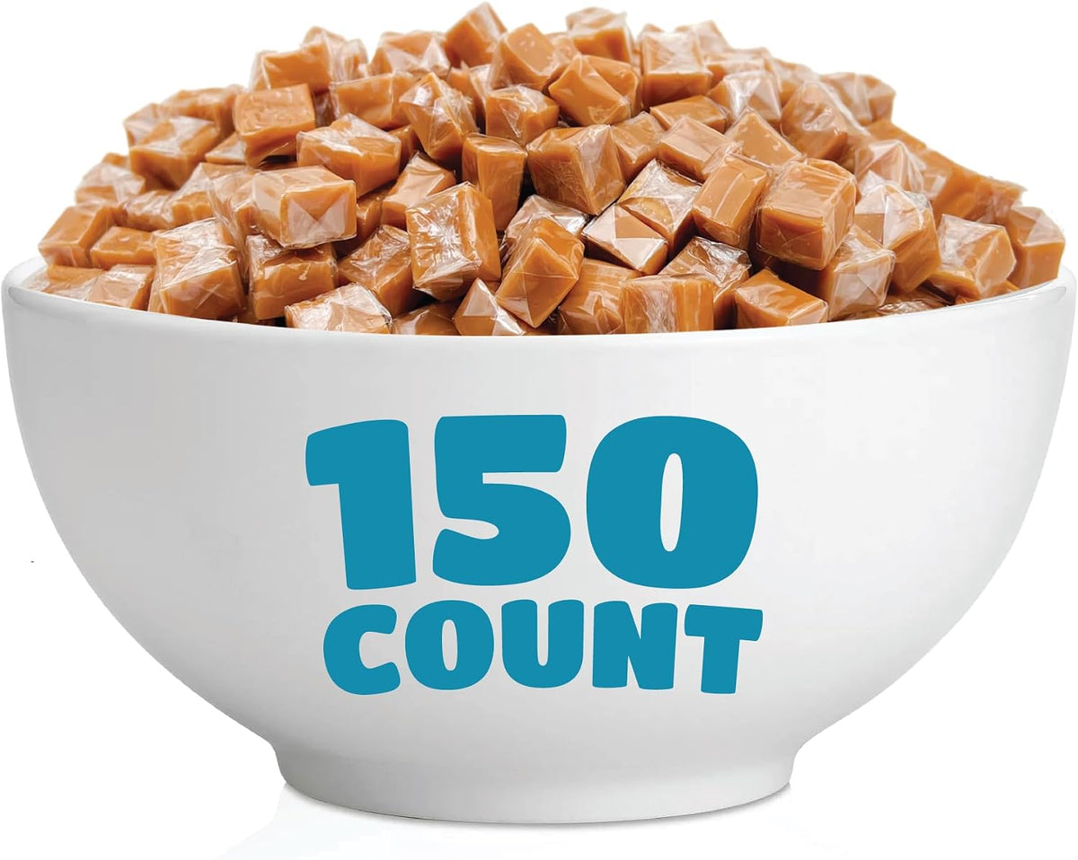 Premium imported USA candy bag package of CRAZYOUTLET sea salt caramels displayed on a table.