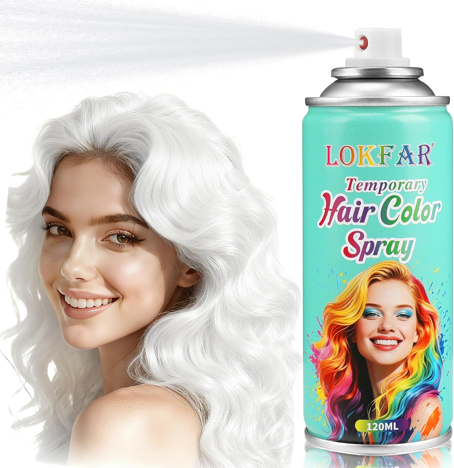 BEFIVECOK temporary white hair color spray front view showing bottle packaging.