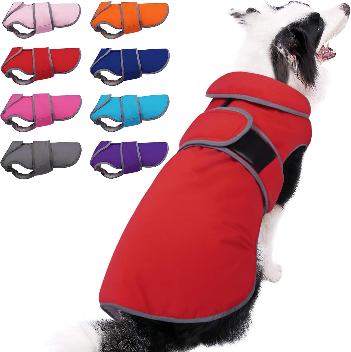 MIGOHI Reflective Waterproof Windproof Dog Coat Red Extra Large front view