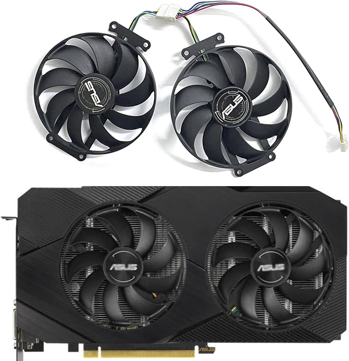 NNL replacement GPU cooling fan front view showing black dual fan blades for graphics card restoration.