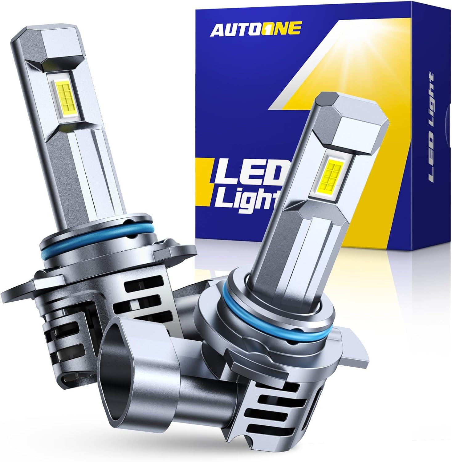 AUTOONE 9012 HIR2 LED headlight bulb premium box packaging front view showing product specifications