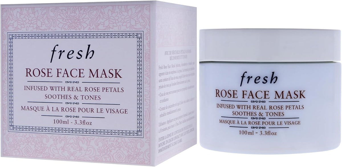 Fresh Rose Face Mask side angle view of 3.3 fluid ounce glass jar
