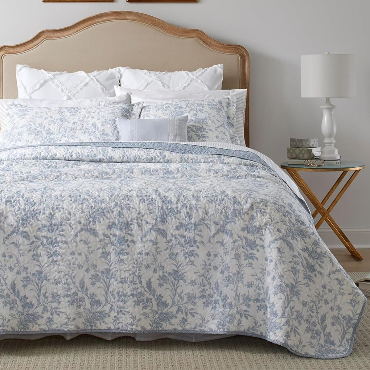 Laura Ashley - Twin Quilt Set, Soft & Lightweight Toile Bedding with Matching Shams, Reversible Floral Room Decor, College Dorm Room Essentials (Amberley Soft Blue) - Image 14