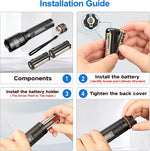 Vansky pocket sized portable black light tool shown with the included six alkaline batteries.