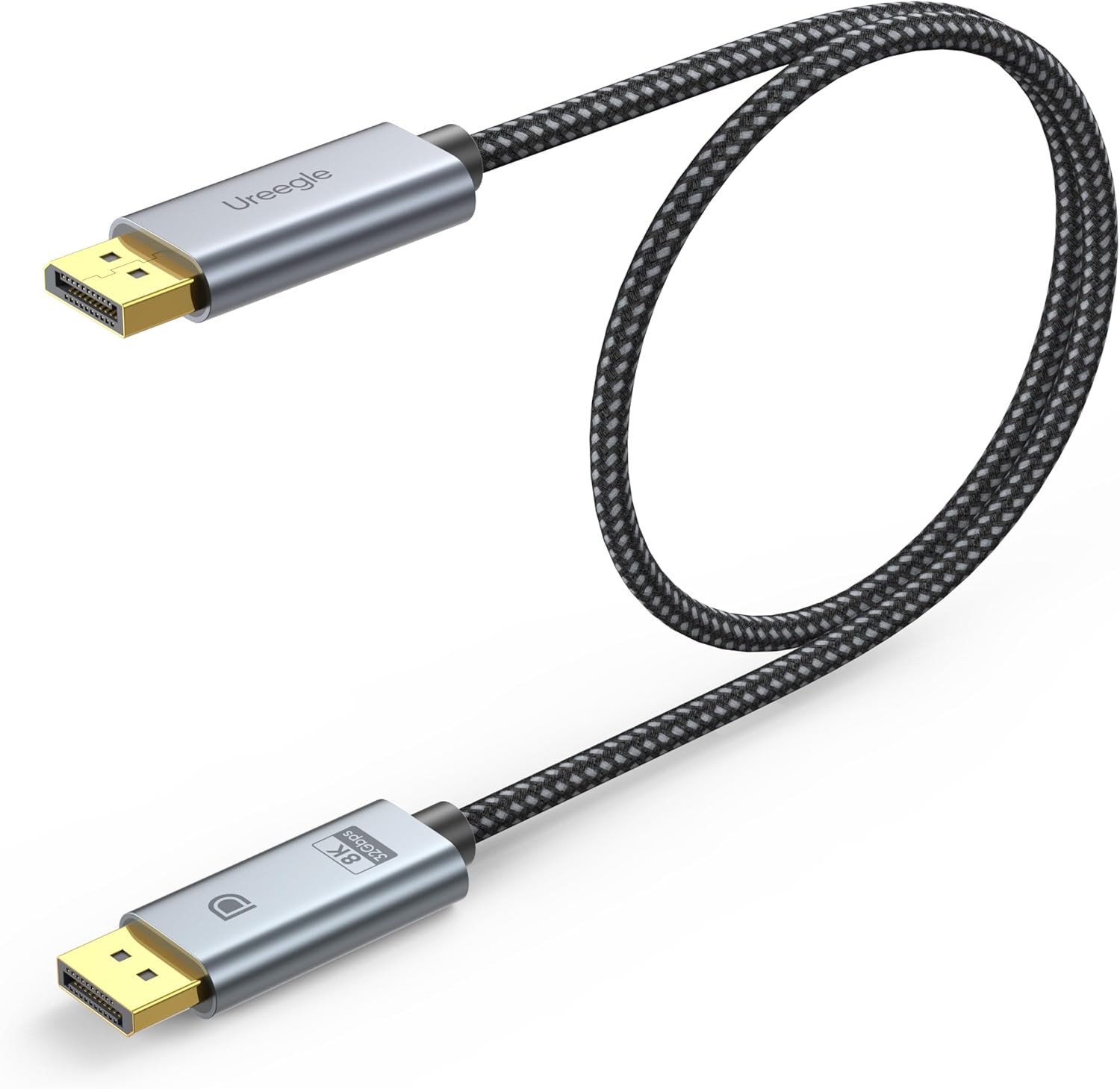Ureegle 8K DisplayPort 1.4 cable front view showing premium gold plated connector