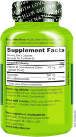 NATURELO Quercetin bottle back showing ingredients and directions