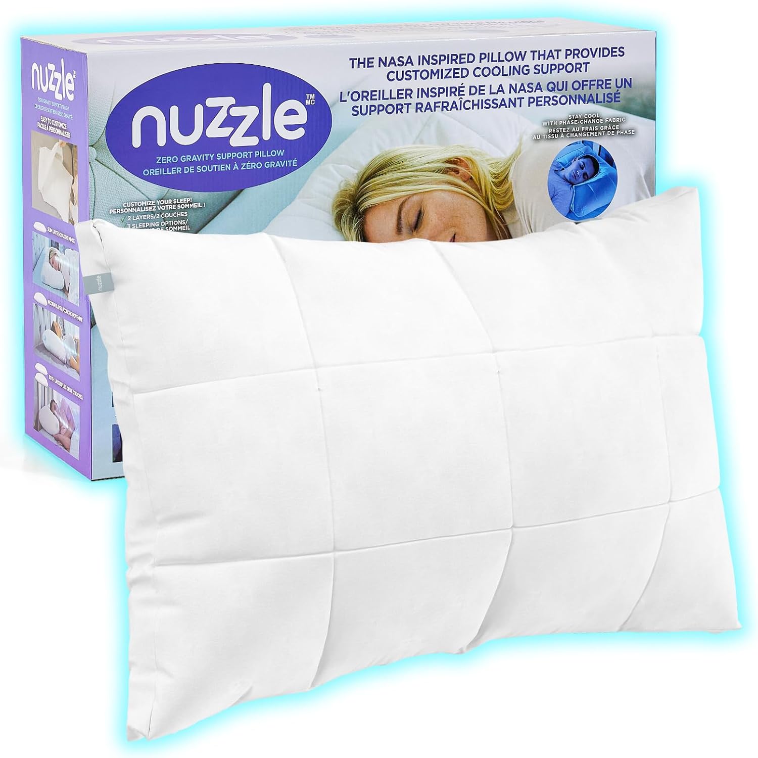 Nuzzle cooling adjustable pillow front view