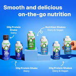 Orgain Chocolate Fudge and Vanilla Bean protein shake variety pack arrangement.