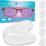 GMS Optical adhesive silicone nose pads front view showing clear air bag teardrop shape