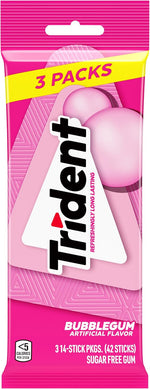 Trident sugarless bubblegum flavor gum fourteen sticks packaging