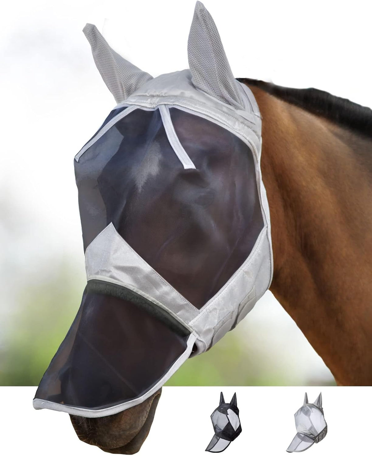 Harrison Howard CareMaster Horse Fly Mask Large Eye Space Long Nose with Ears Full Face Black Large Full Size - Image 10