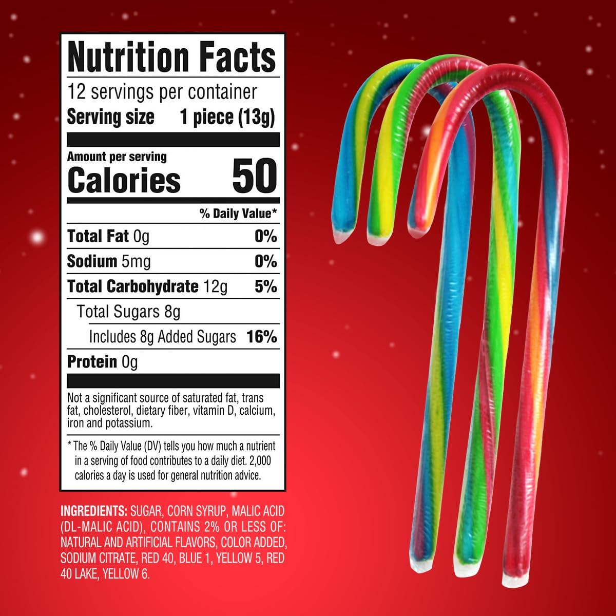 SweeTARTS festive tangy fruit flavored candy canes display of individual flavors
