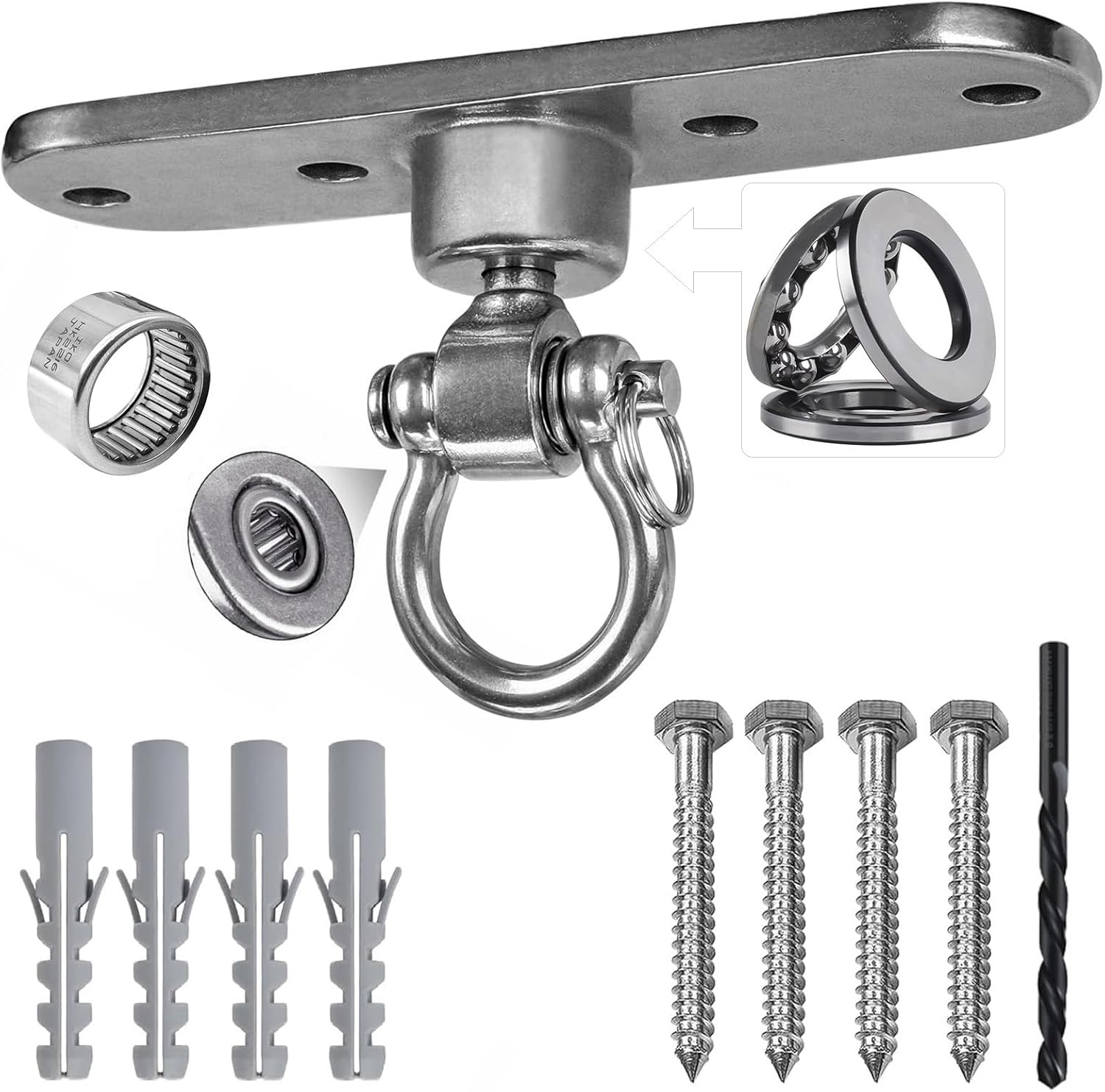 Dakzhou heavy duty stainless steel swing hanger front view showcasing the ceiling mounting base plate