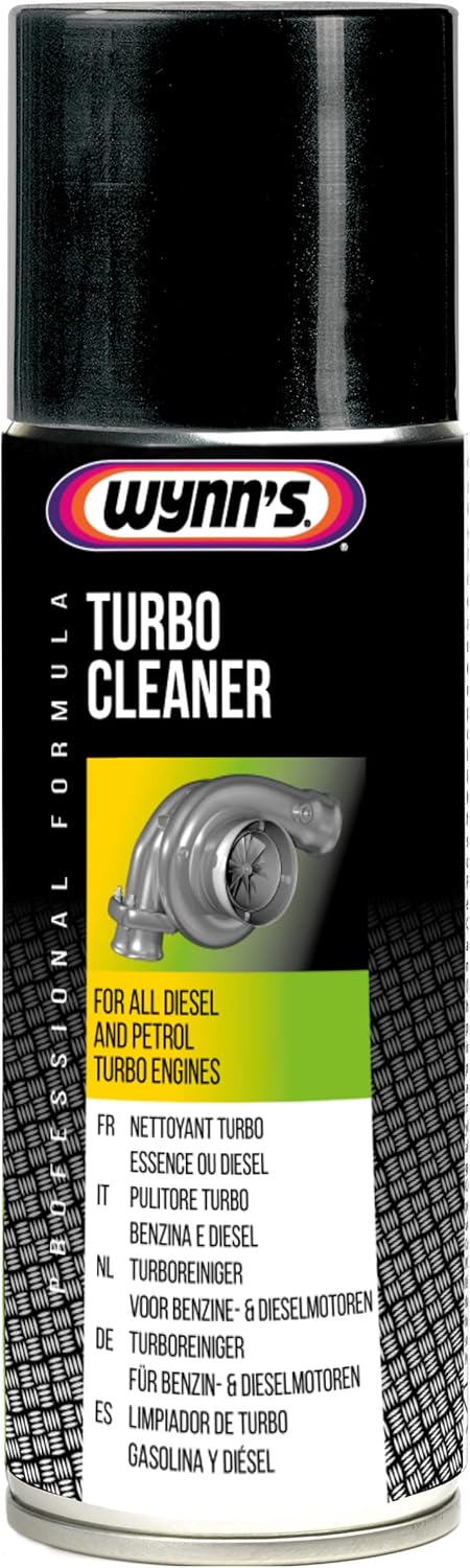 Wynn's Turbo Cleaner 200 milliliter canister front view showing technical engine cleaning spray application instructions