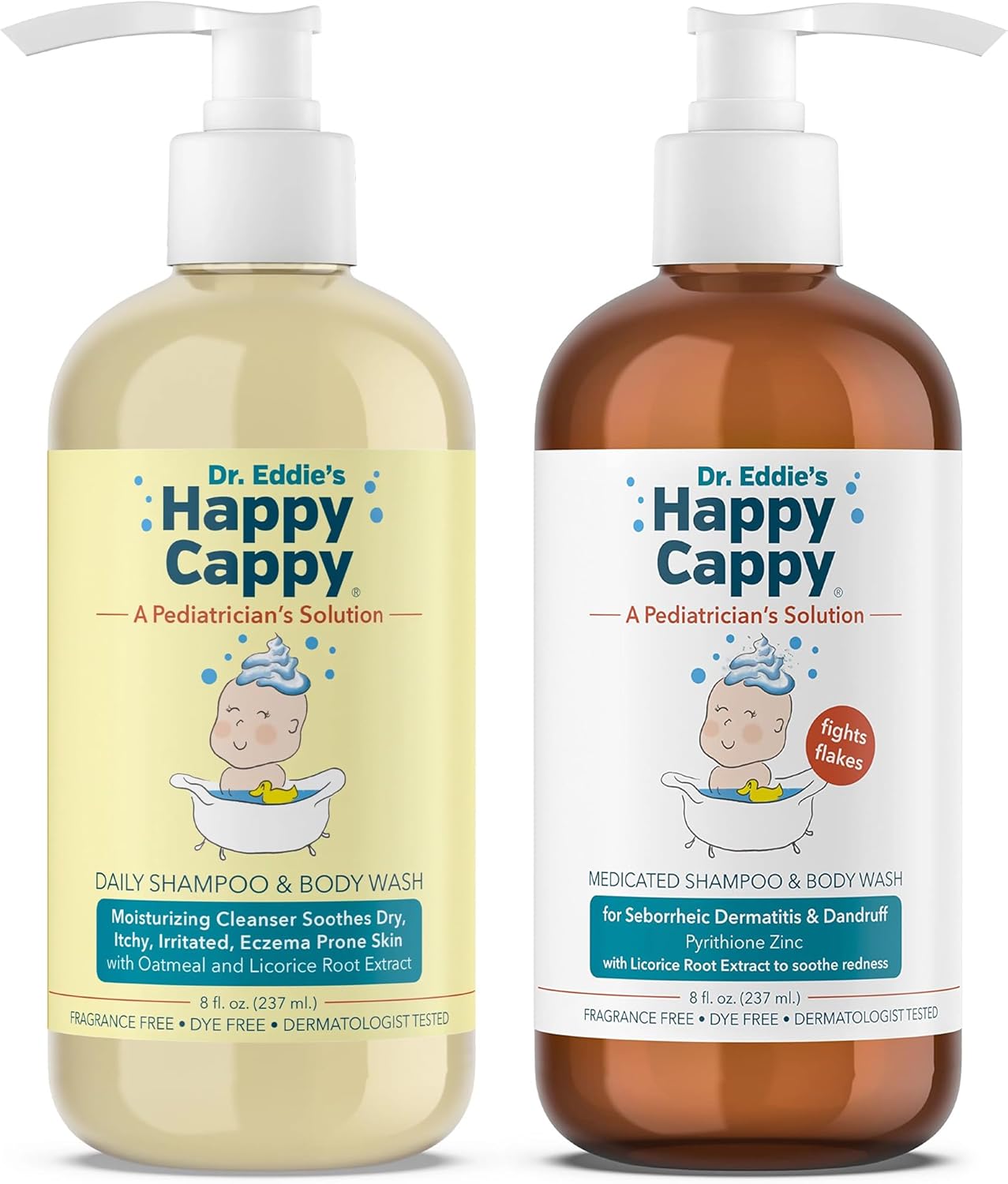 Happy Cappy Daily Medicated Shampoo and Body Wash Bundle - Baby Dandruff Shampoo for Cradle Cap and Seborrheic Dermatitis, Helps Redness, Dermatologist Tested, Fragrance-Free - 2 Pieces - Image 1