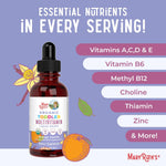 MaryRuth's organic toddler vitamin bottle beside liquid dropper glass