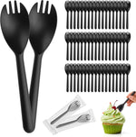Bioudell medium black disposable sporks 100 pack front view showcasing hygienic individual wrapping.