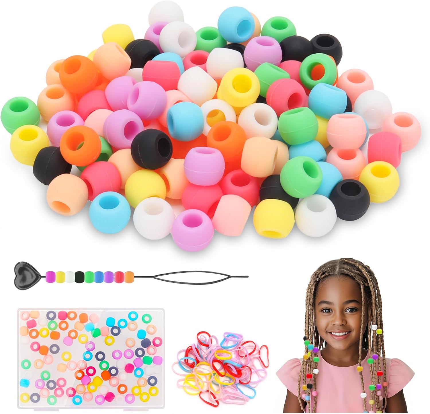Dalycro silicone hair beads for kids girls braids front view package showcasing ten colorful pastel shades