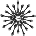 Mudder 27 pieces camping sporks black plastic front view pack showcasing sleek 3 in 1 design
