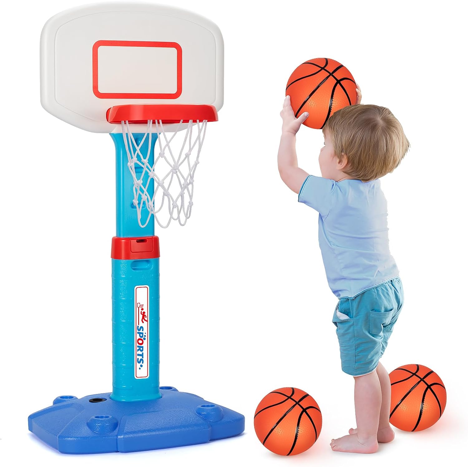 Lacchoufee adjustable mini basketball hoop front view for toddlers