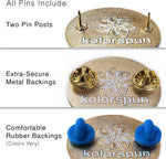 Kolorspun Pizza Slice Enamel Lapel Pin secured on fabric backing