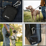 Stain resistant black dog pouch demonstrating the secure drawstring toggle closure mechanism