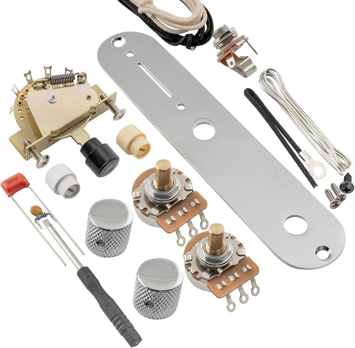 Musiclily Pro Loaded Control Plate Guitar Pre-Wired 3-Way Blade Switch with Wiring Harness 250K Potentiometers for American Style Tele Electric Guitar, Chrome - Image 10