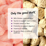 Premium USA imported freeze dried raw chicken cat dinner morsels inside the bag look