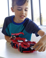 Hot Wheels Marvel Spider-Man car showing movement-activated eyes feature