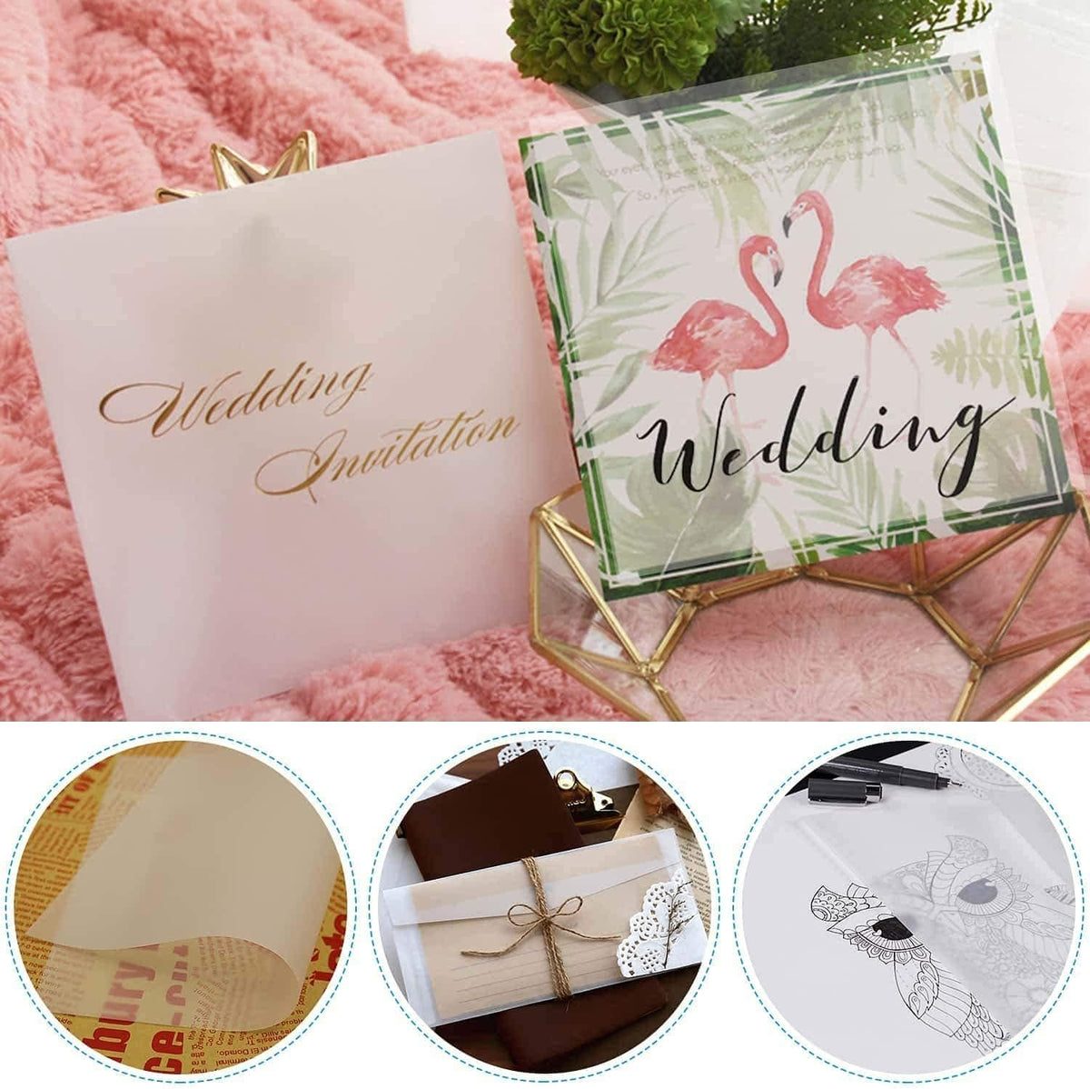 Lazydrop vellum paper displayed with wedding invitation craft sample