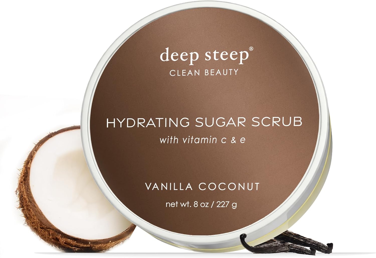 Deep Steep sugar scrub vanilla coconut front view jar