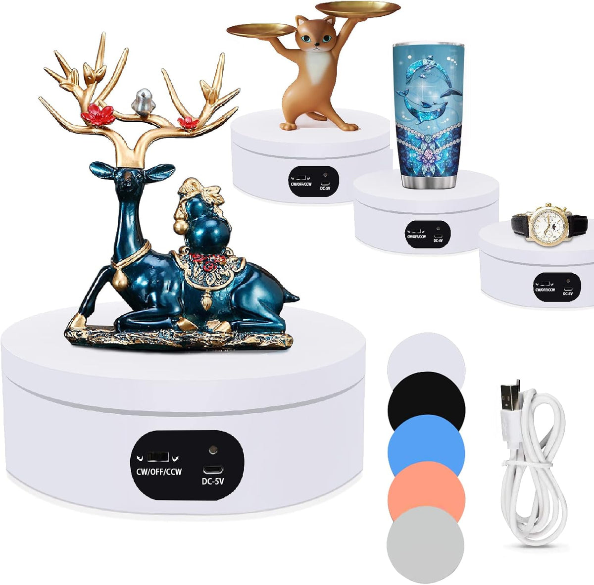 YVV Turner Cup Rotating Display Stand for Epoxy Glitter Tumbler, 360 Degree Automatic Mute Rotating Turntable for Photography Products Tumbler Making Supplies Spinner 4.72*1.77in Motorized Rotation - Image 9