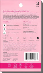 Back label of Rael 3-Step Pore Melting Pack showing genuine import details and usage precautions.