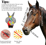 Tie dye pattern horse fly mask showing mesh fabric texture