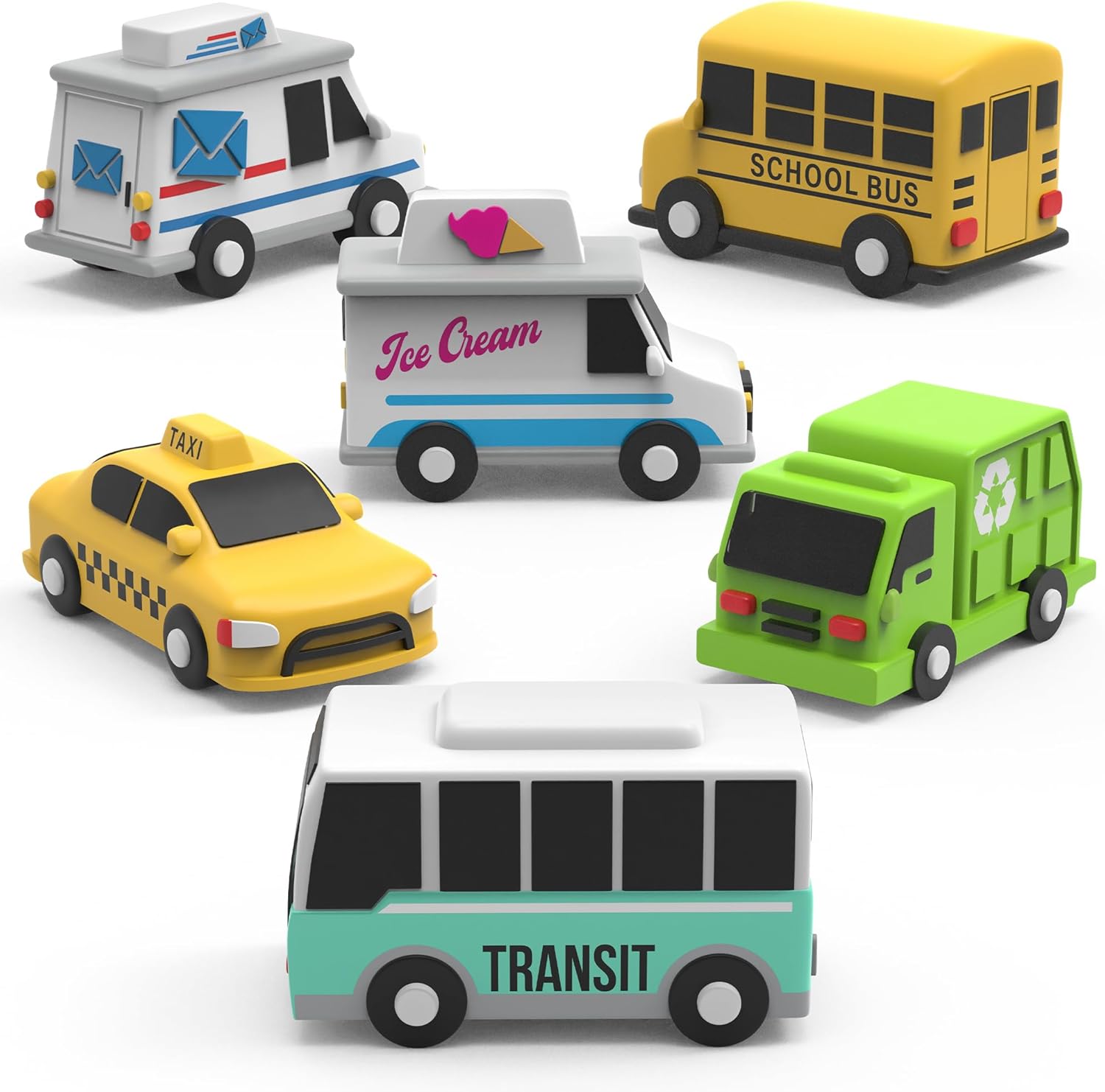 Tub Works Vehicles Bath Cars 6 Pack showing front view of mold free floating toys