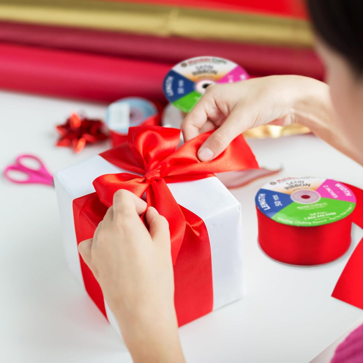 Double-faced satin ribbon showing shiny sheen on both sides