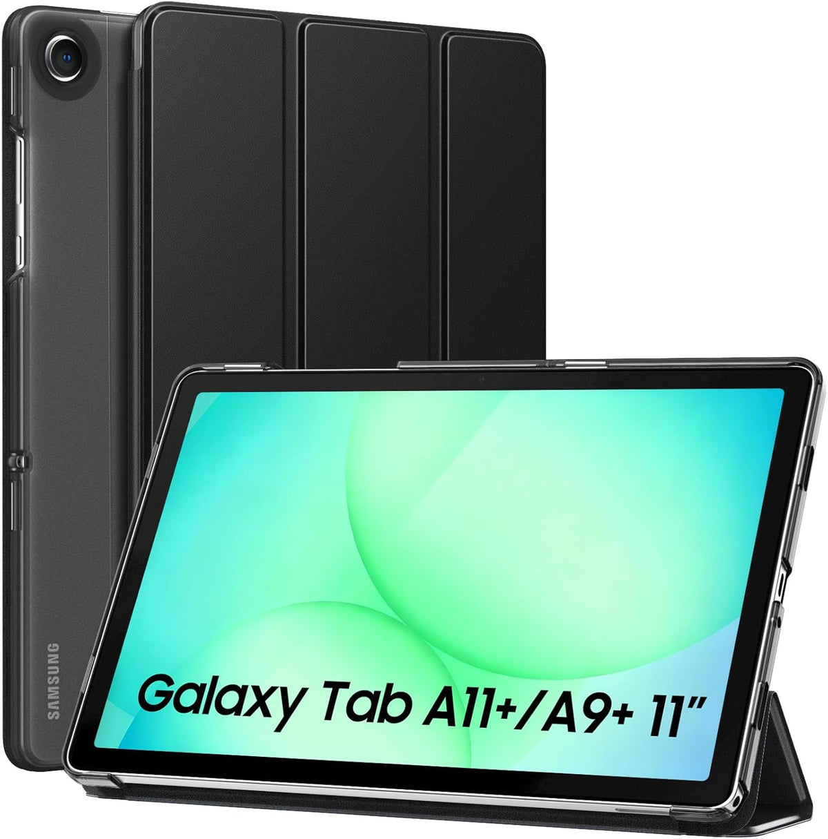 MoKo Samsung Galaxy Tab A9 Plus smart cover in black showing front view profile