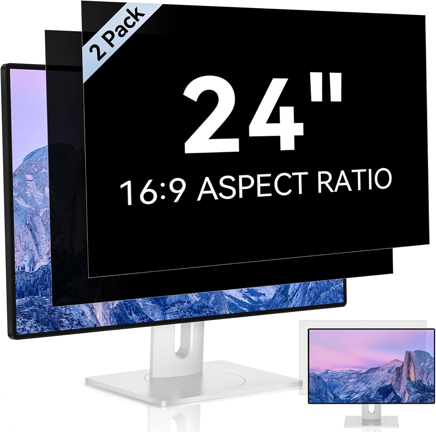 Mamol 24 inch computer privacy screen filter front view on desktop monitor