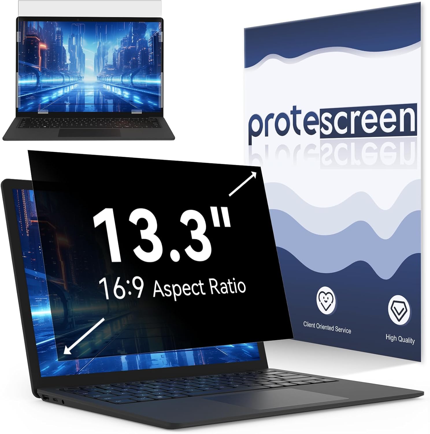 Protescreen 13.3 inch laptop privacy screen front view