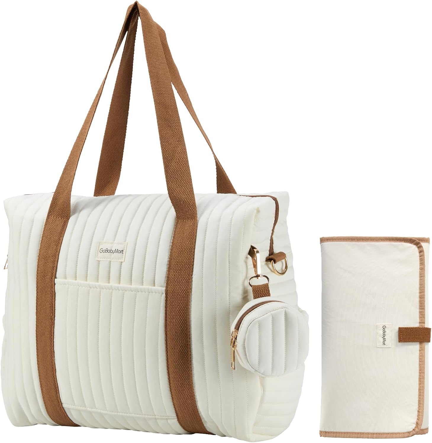 Pomelo Best diaper bag tote front view with brown straps