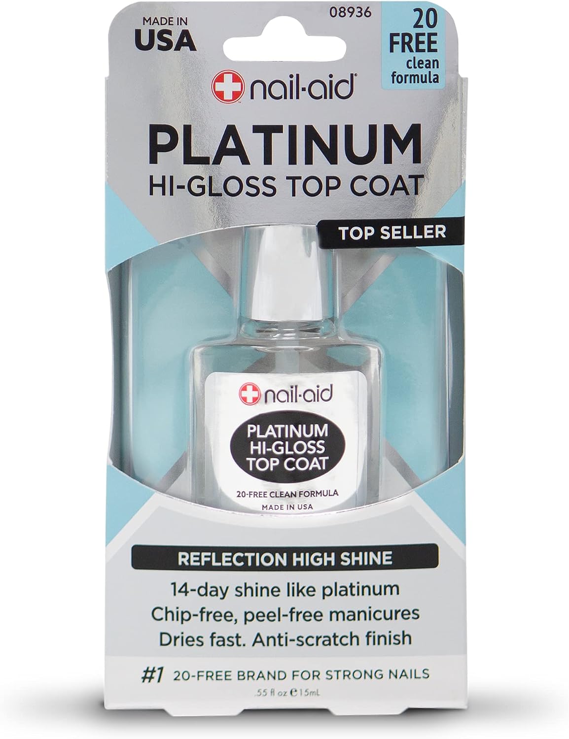 Nail-Aid Platinum Hi-Gloss Top Coat front view bottle and packaging