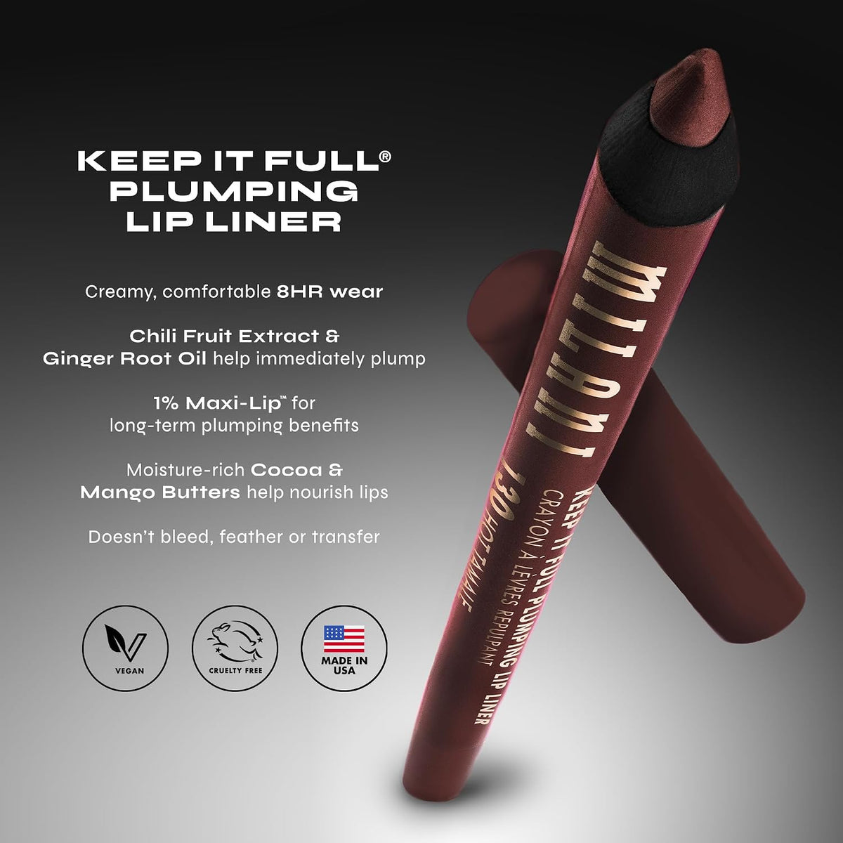 Milani Keep It Full lip liner showing the cap off