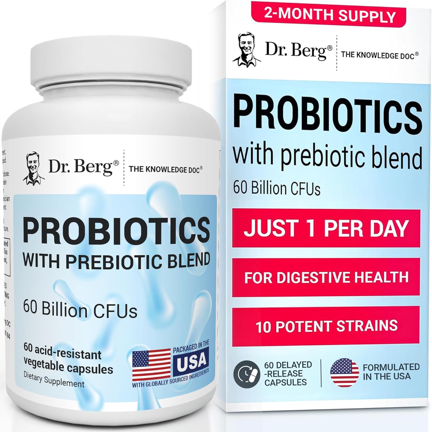 Dr. Berg Nutritionals Probiotic Supplement front view for gut health support.