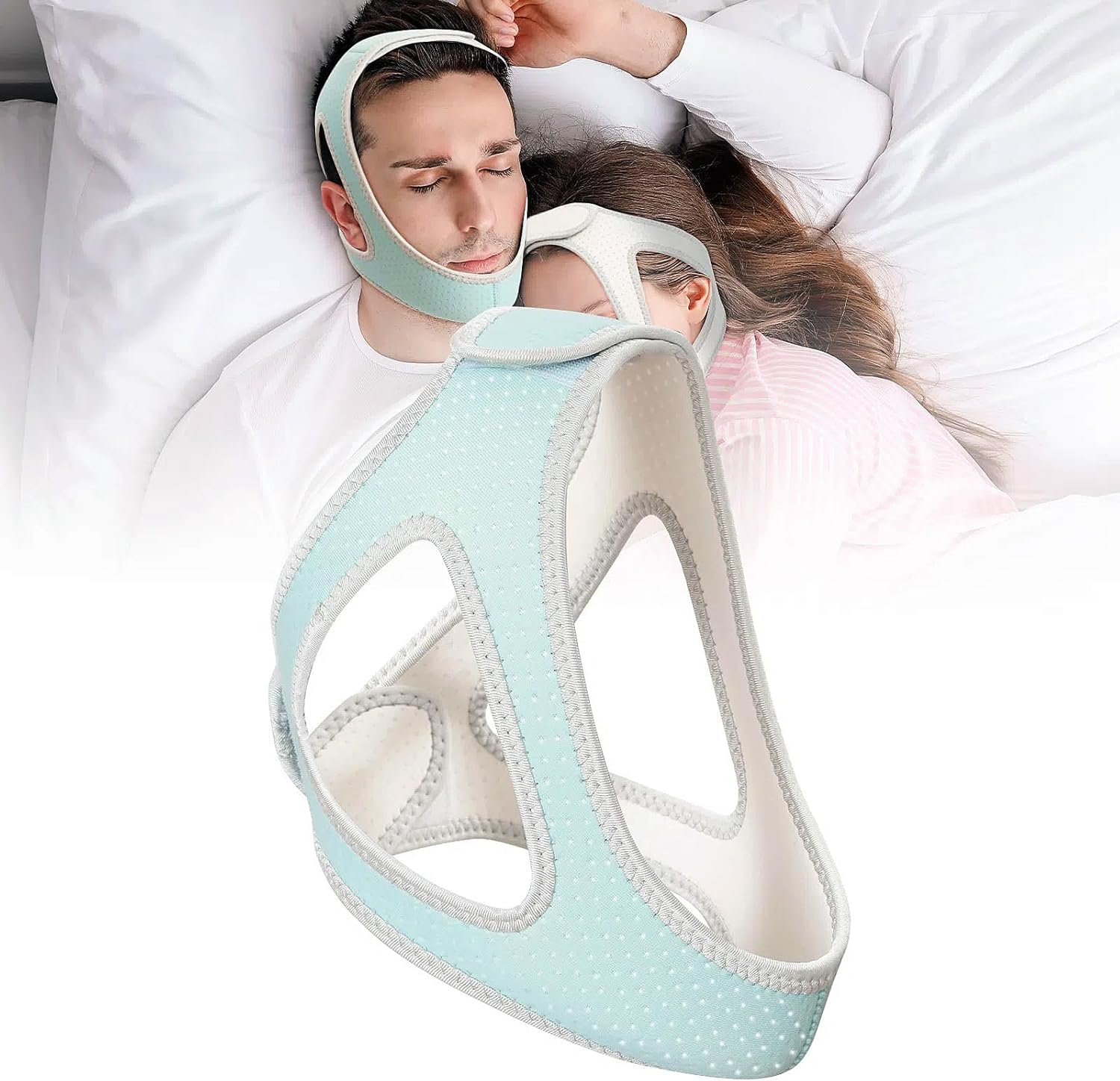 Chin Straps for Sleeping, Adjustable Breathable Jaw Support Head Band, Nighttime Mouth Closure Aid (M) - Image 1